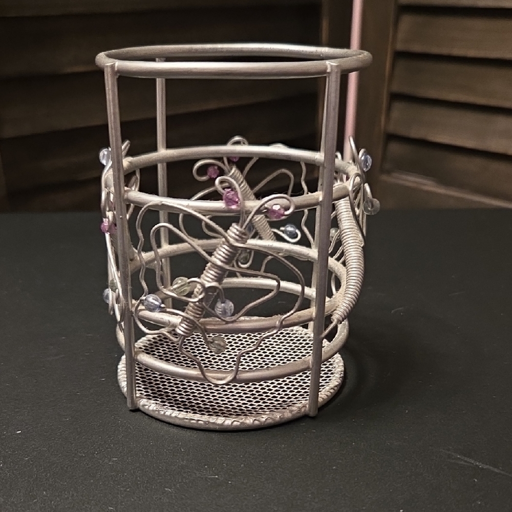 Silver Wire Beaded Pen Cup